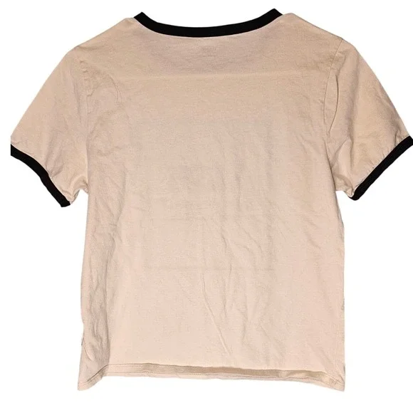 Vans Off The Wall Womens Ringer T-Shirt Cream Leopard Print Graphic Logo Medium - Picture 5 of 9